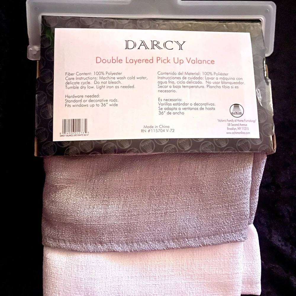 DARCY Double Layered Pick Up Valance / 58” x 14” Silver/Grey White NEW NIP